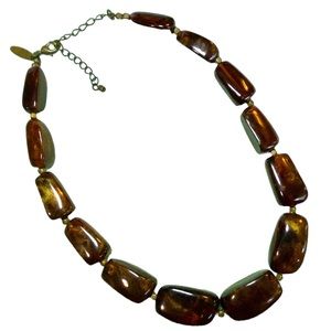 NY&Co Chunky Brown Beads with Gold Shimmer Collarbone Length Necklace